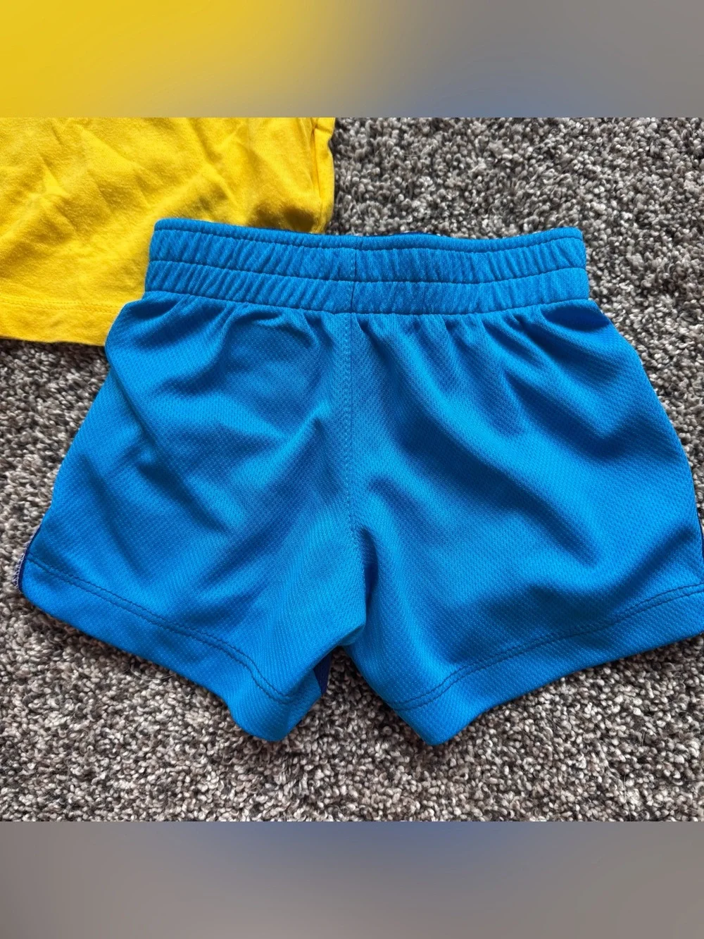 Nike Yellow 'I Run Things' Tee with Navy & Bright Blue Athletic Shorts - Picture 4 of 5